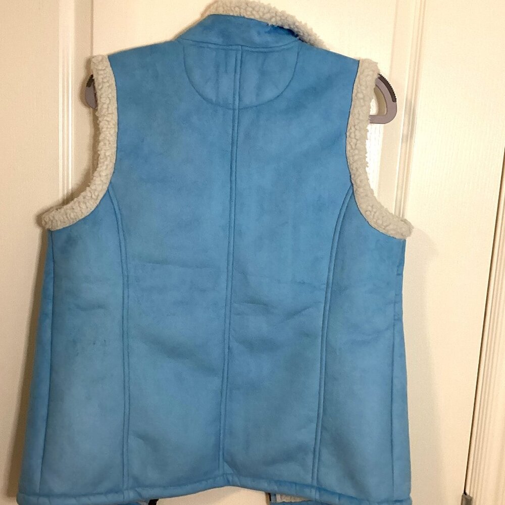 Denver Hayes Women's Blue Faux Suede Vest Sleeveless Size M Sherpa Lined - Picture 6 of 10